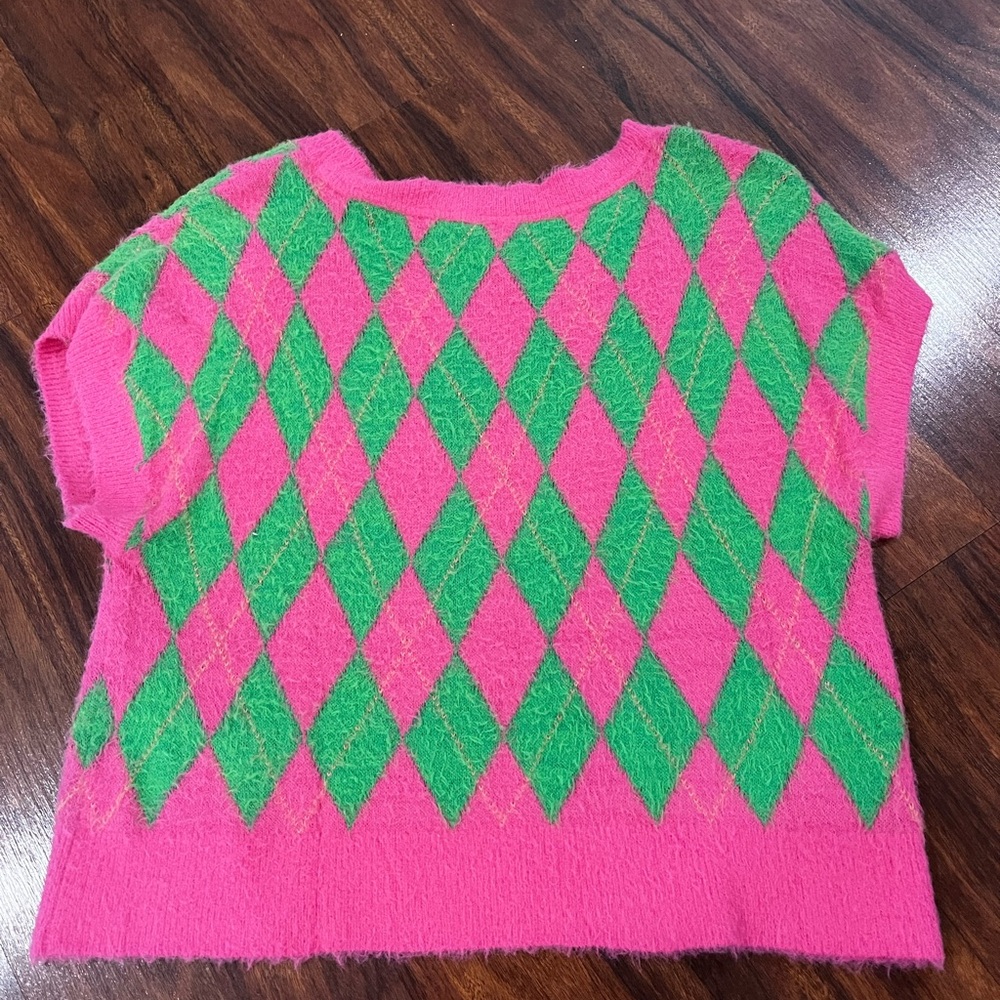 Free People Sweater Womens Pink Argyle Through The Motions Vest - Picture 6 of 8